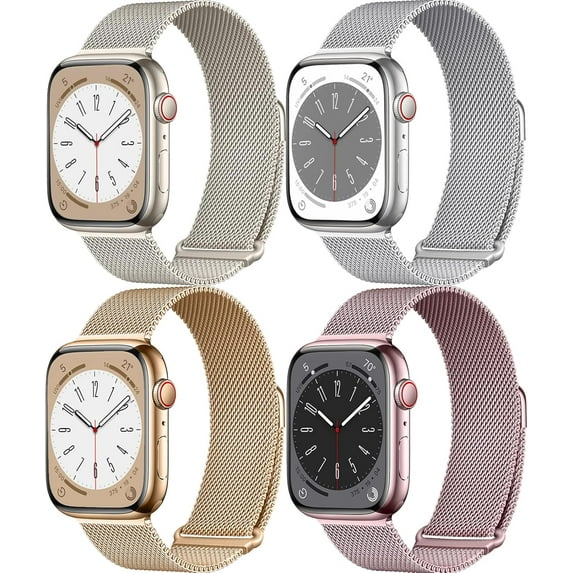 Magnetic for Apple 40mm 44mm 45mm 41mm 49mm iWatch Bands 38mm 42mm Women Men, Mesh Loop Stainless Steel Strap Metal WristBands Correa for Apple Series 9/Ultra 2/8/7/6/5/4/3/2/1/Ultra/SE/SE 2nd, 4Pack