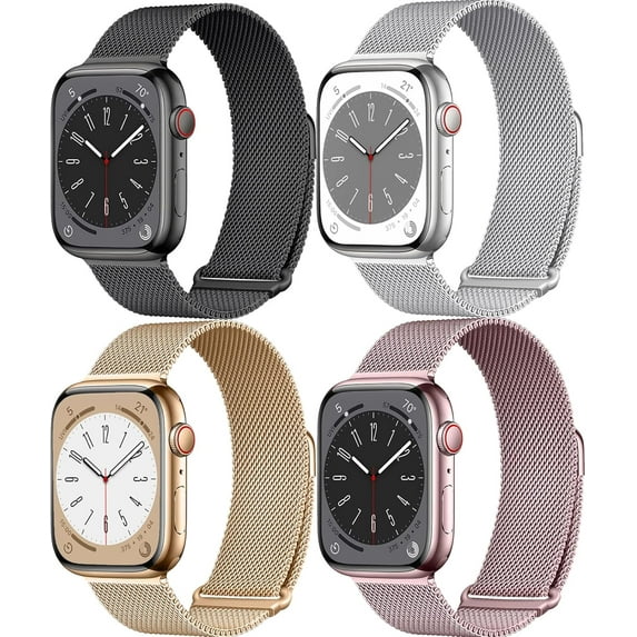 Magnetic for Apple 40mm 44mm 45mm 41mm 49mm iWatch Bands 38mm 42mm Women Men, Mesh Loop Stainless Steel Strap Metal WristBands Correa for Apple Series 9/Ultra 2/8/7/6/5/4/3/2/1/Ultra/SE/SE 2nd, 4Pack
