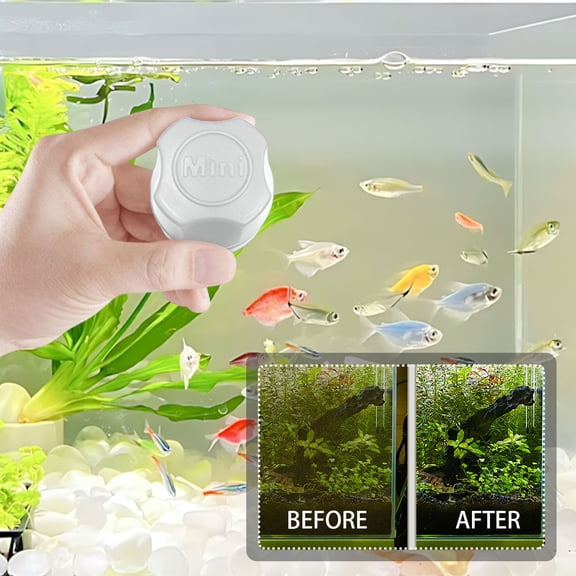 Magnetic Aquarium Brush for Glass Cleaning - Fish Tank Window Scraper Sponge Tool with Non-Slip Handle, Indoor Home Pet Accessory for Algae and Dirt Removal, Compact Design for 3-6 mm Glass Thickness