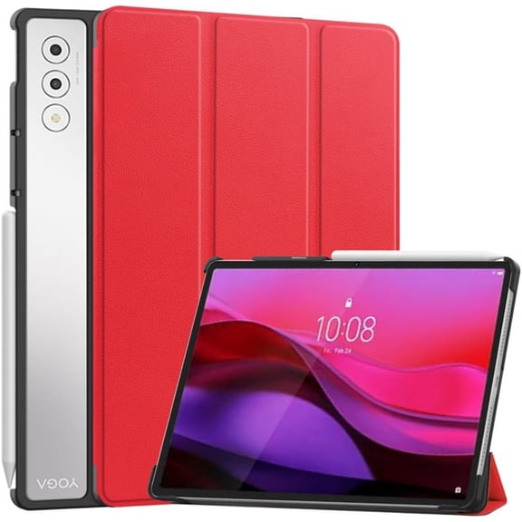 Magnetic Auto Sleep Wake Hard Cover for Tab Plus 12.7" / Pad Pro AI TB350FU, PU Leather Protective Tablet Case,Red