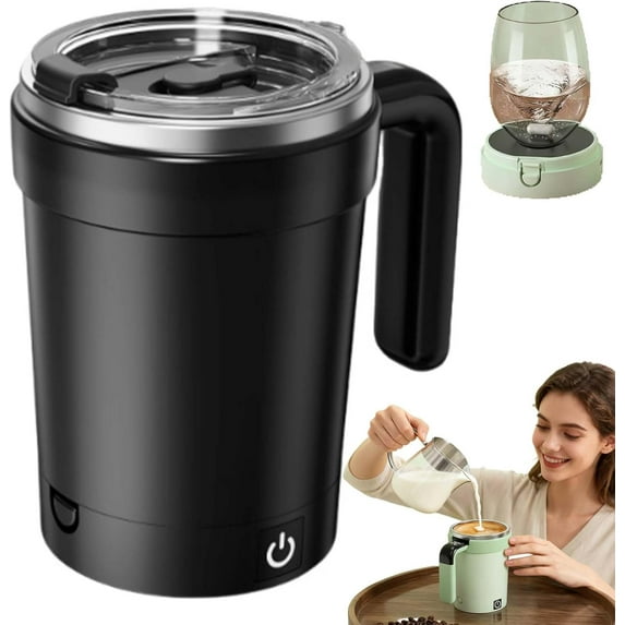Magnetic Automatic Self-Stirring Coffee Mug, Stirring Mug with Temperature Display Rechargeable Coffee Cup for Milk and Other Beverages at Home, Office and Travel (Black)