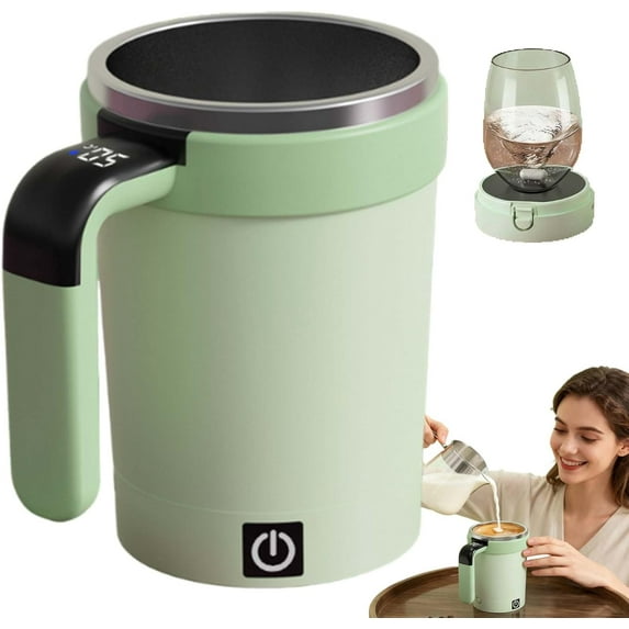 Magnetic Automatic Self-Stirring Coffee Mug, Stirring Mug with Temperature Display Rechargeable Coffee Cup for Milk and Other Beverages at Home, Office and Travel (Green)