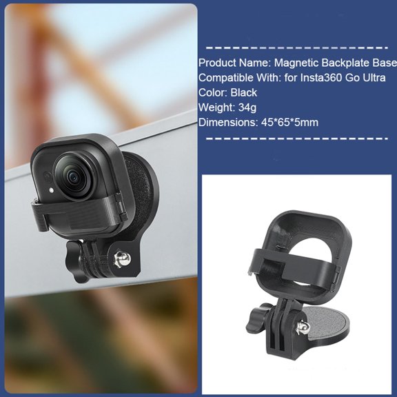 Magnetic Backplate Base for Insta360 Go Ultra - 3D Printed Bracket with 90° Angle Adjustment, Compatible for Quick-Release Stand & Suction Cup