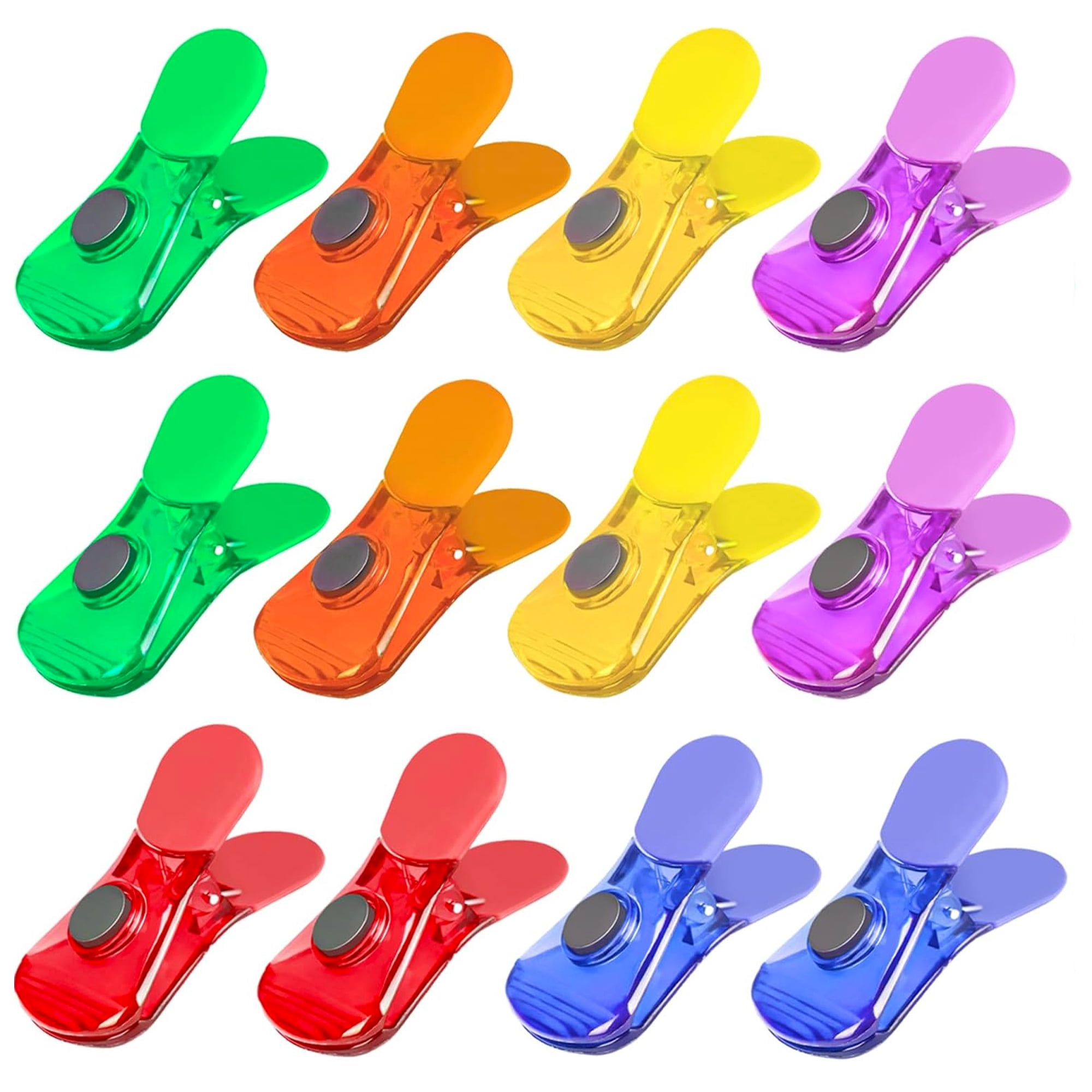 12 Pack Color Refrigerator Magnet Air-Tight Clips, Magnetic Color Plastic Clips, Magnetic Chip Clips, Food Chip Snack Bag Sealing Clips for Home Kitchen Storage