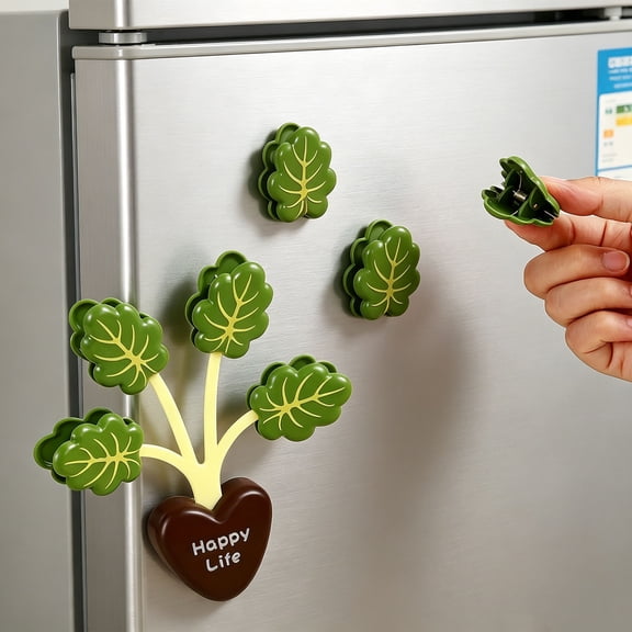 Magnetic Bag Clips Leaf Shaped Reusable Chip Clips for Snacks Coffee Spices with Heart Base Fridge Magnet Food Storage Decor