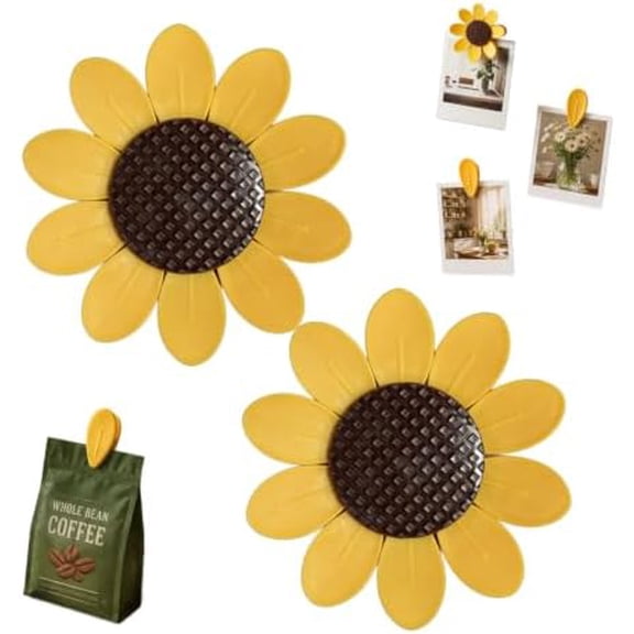 Magnetic Bag Clips, Sunflower Petal Food Clips with Fridge Holder, Removable Kitchen Storage Set of 2