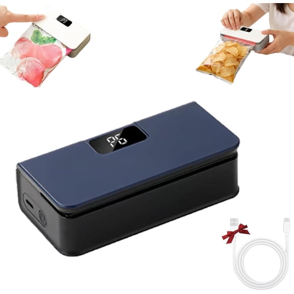 Magnetic Bag Sealer for Fridge 2-in-1 Bag Sealer with Cutter and Magnet USB-Rechargeable Mini Sealer, 6-Level Heat & LED Display Portable Handheld Chip Bag Resealer Machine (Blue)