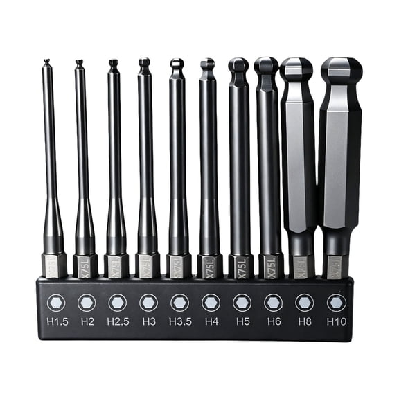 Magnetic Ball End Bit Set, 10 Piece Screwdriver Attachments with Storage Base for Home Repair, Furniture Assembly and Ro