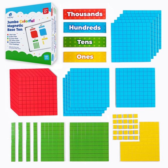 Simply Magic Magnetic Base Ten Blocks for Math, 131+4-Piece Math Manipulative Set