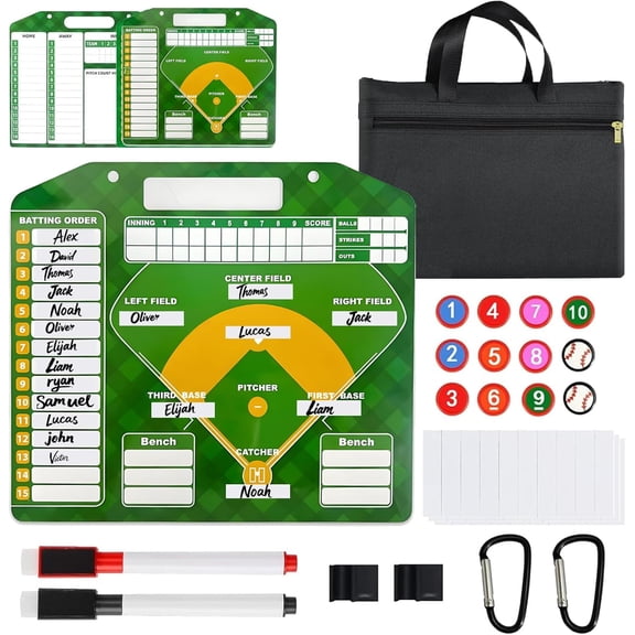 Magnetic Baseball Lineup Board for Coaches - Professional Dugout Clipboard with Dry Erase Whiteboard, 30 Magnets, 12 Tokens & Carry Case | Coaching Accessories Baseball/Softball