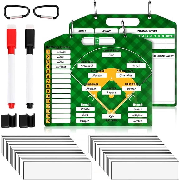 Magnetic Baseball Lineup Board,Dry Erase Baseball Clipboard,Double Sided Baseball Coaching Whiteboard with 40 Lineup Cards,2 Hooks& 2 Markers for Dugout Display, Softball