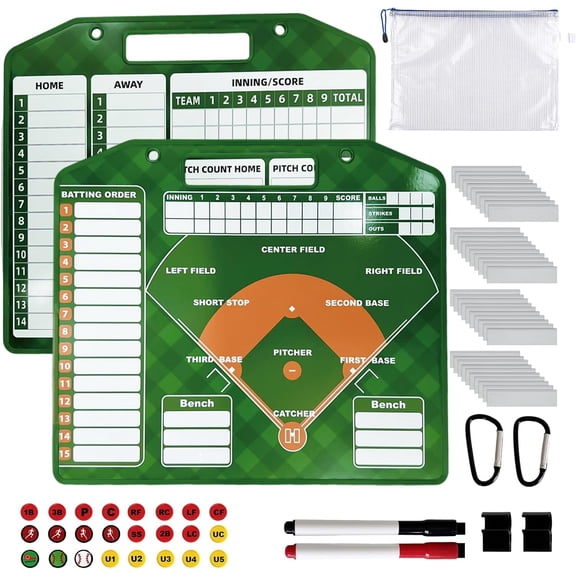 Magnetic Baseball Lineup Board for Dugout, Dry Erase Clipboard Coaches with 40 Cards and 2 Markers, 72 PCS Coaching Accessories Scoreboard 12.6 * 11 in