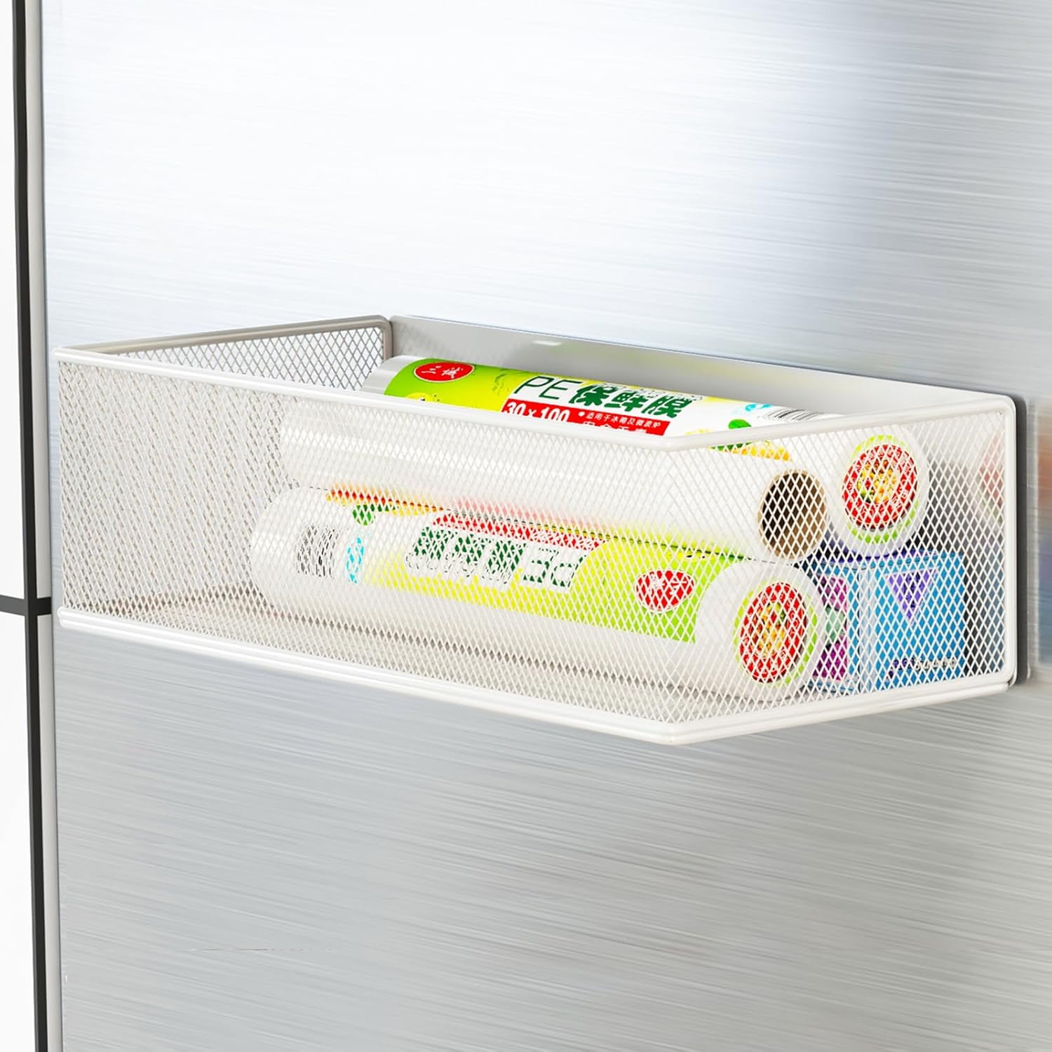 Magnetic Basket Organizer Holder for Fridge Sipce Rack Magnetic Storage Bin Box Containers for Refrigerator Magnetic Shelf for Fridge Whiteboard Classroom (White, 10.63''L*4.72''W*3.03''H)