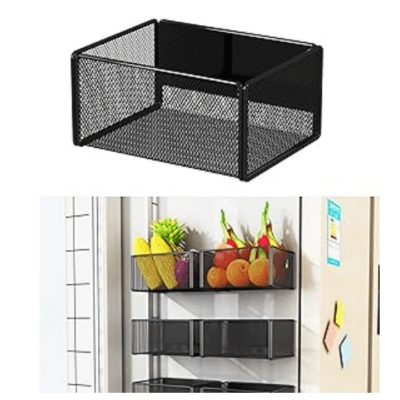 Magnetic Basket Organizer Holder for Fridge Magnetic Storage Bin Box Containers for Refrigerator Whiteboard Classroom (Small, Black)