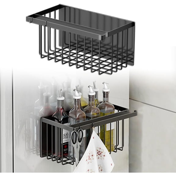 Magnetic Basket Organizer Rack,Magnetic Drying Ball Organizer for Laundry Room,Black Multi-Functional Magnetic RackSuitable for Spice Office Files Packaging Foil Plastic Food Hook Plate