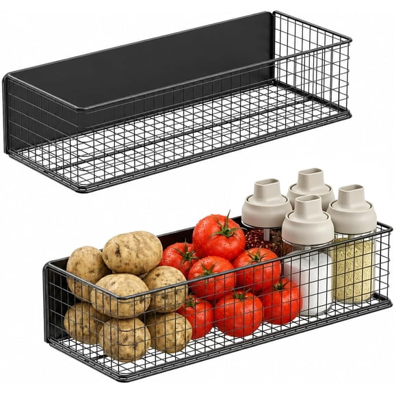 Magnetic Baskets Fridge Organizers, Large Capacity Metal Wire Mesh Basket Spice Rack for Fridge Storage, Magnetic Shelf for Garage, Laundry, Kitchen, Workshop, Cabinet(2 Pack)