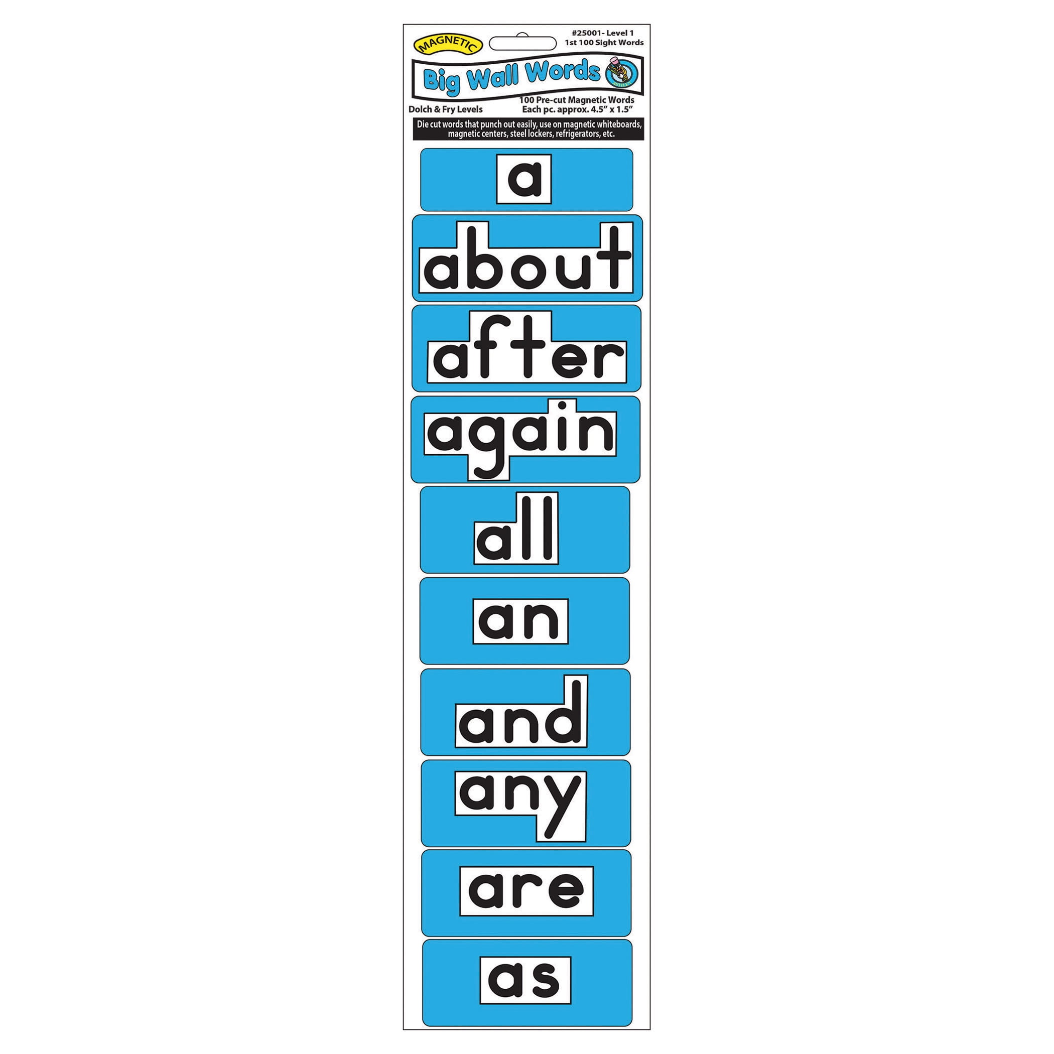Ashley Die-Cut Magnetic Big Wall Words 1st 100 Level 1 Dolch & Fry - Skill Learning: Sight Words, Strategy - 100 Pieces - 1 Each Ashley Die-Cut Magnetic Big Wall Words 1st 100 Level 1 Dolch & Fry - Skill Learning: Sight Words, Strategy - 100 Pieces - 1 Each