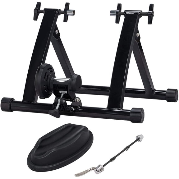 Magnetic Bike Trainer Stand Indoor Magnet Steel Bike Exercise Trainer Stand Resistance Stationary Bike Trainer w/Front Wheel Support and Quick Release Skewer for 26in-28in, 700C Wheels