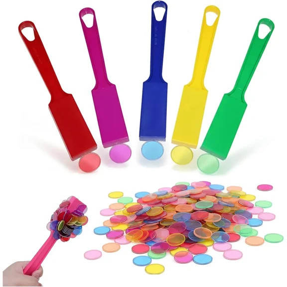 Magnetic Bingo Wand, 100 Metal Chips,5 Colors Magnetic Wand- Large Group Game