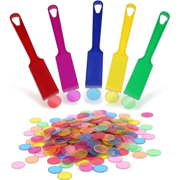 Magnetic Bingo Wand, 5-Pack 100 Metal Chips, 5 Colors - Large Group Game, Family Night, Sensory Activity, Educational Science Tool(wwx)