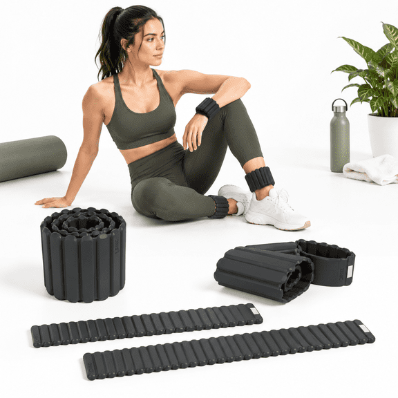 Magnetic Black Adjustable Silicone Ankle and Wrist Weights Set of 2 (1lb Each)