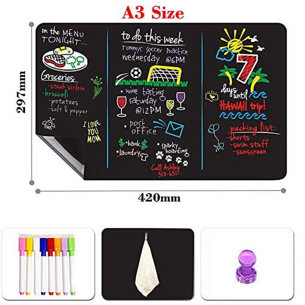 Cinch Magnetic Black Dry Erase Board for Fridge: with Bright Neon Chalk Markers - 16x11 inch - 4 Liquid Blackboard Markers with Magnet - Small