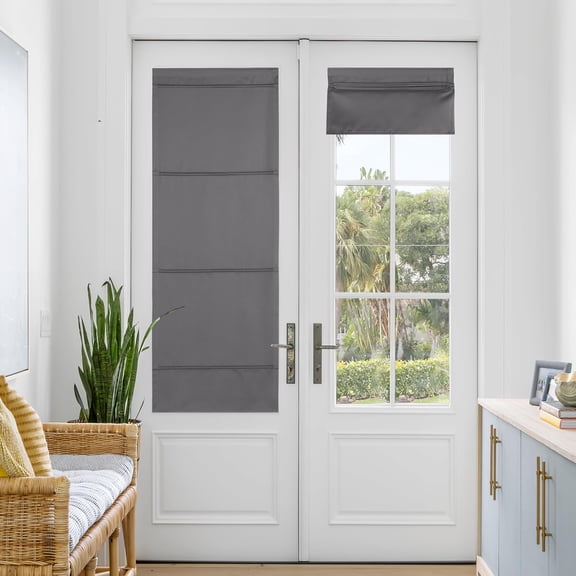 Magnetic Blackout Door Blinds, No Drill Cordless Roll Up French Door Curtain for Window, Thermal Insulated Light Blocking Shades for Front Sidelight Glass, 24" W x 64" L, Grey, 1 Panel
