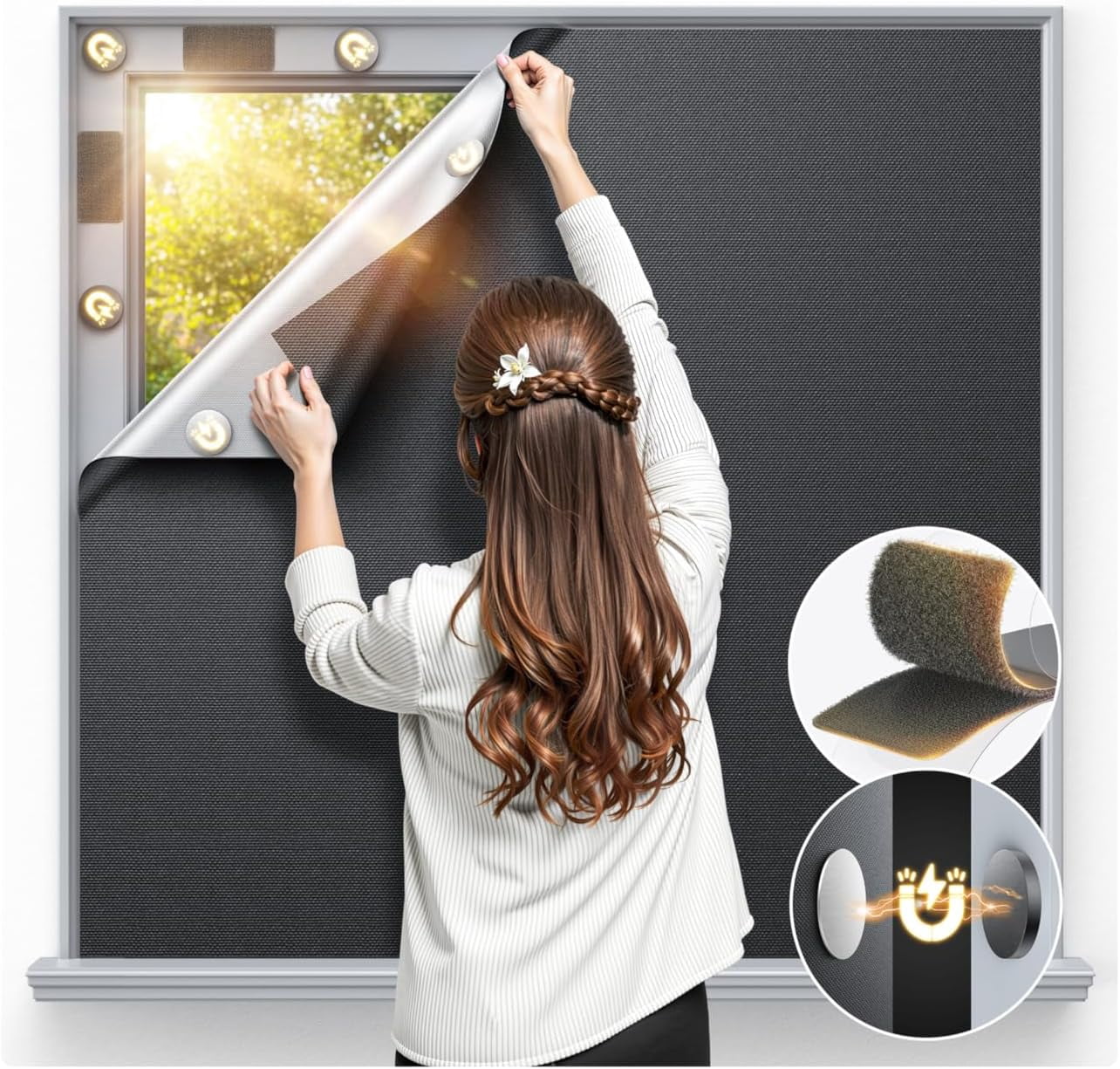 Magnetic Blackout Window Cover 40" x 58" Portable Blackout Curtains for Bedroom, Temporary Black Out Shades Window Privacy Film No Drill Black Out Blinds for Media RoomTravel Skylight - Blacks