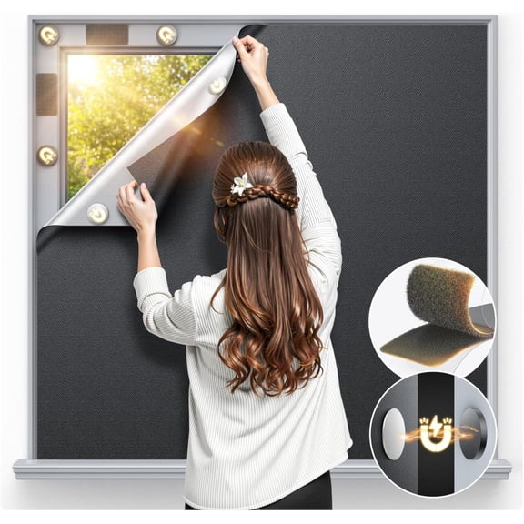 Magnetic Blackout Window Cover 40" x 58" Portable Blackout Curtains for Bedroom, Temporary Black Out Shades Window Privacy Film No Drill Black Out Blinds for Media RoomTravel Skylight - Blacks