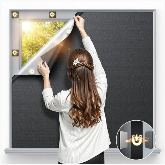 Magnetic Blackout Window Cover 72" x 58" Portable Blackout Curtains for Bedroom, Temporary Black Out Shades Window Privacy Film No Drill Black Out Blinds for Baby Nursery Travel Skylight - Blacks