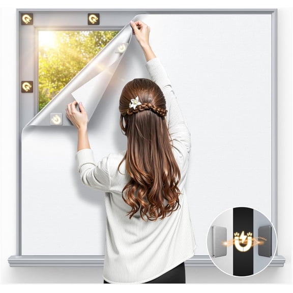 Magnetic Blackout Window Cover 72" x 58" Portable Blackout Curtains for Bedroom, Temporary Black Out Shades Window Privacy Film No Drill Black Out Blinds for Baby Nursery Travel Skylight - White