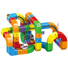 Electric Train Toys Set with 3D Magic Flexible Race Tracks, Snap-On Blocks Building Tracks Set for Boost Creativity and Skills (123 Pcs Random Color)