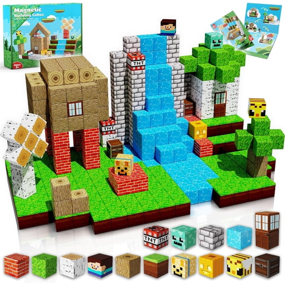 Magnetic Blocks-100PCS Magnetic Building Blocks Magnetic Tiles Stacking, Build Magnet Forest Set, STEM Montessori Sensory Toys for Kids Boys Girls Ages 3 4 5 6 7 8 9 10 Christmas Birthday Gifts