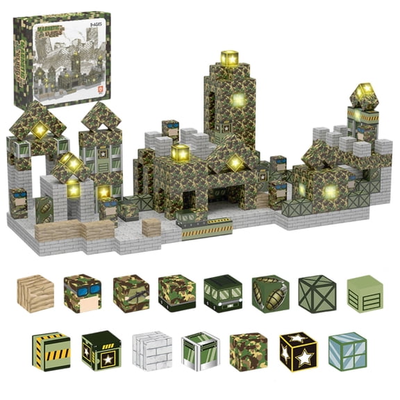 Magnetic Blocks 132PCS Magnetic Building Cubes, DIY Military Building Magnet Toys Toddler, STEM Montessori Sensory Toys, Learning Educational Magnetic Building Blocks for Kids Ages 4-8