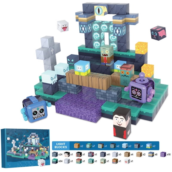 Magnetic Blocks 190PCS Magnetic Building Cubes with Lights, DIY Underworld Beast Building Magnet Toys, STEM Montessori Sensory Toys, Learning Educational Magnetic Building Blocks for Kids Ages 4-8