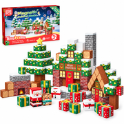 200PCS Christmas Magnetic Building Blocks for Kids Ages 3+, STEM Construction Cubes with Holiday Designs, Storage Bag & Instruction Guide, TIMETOME