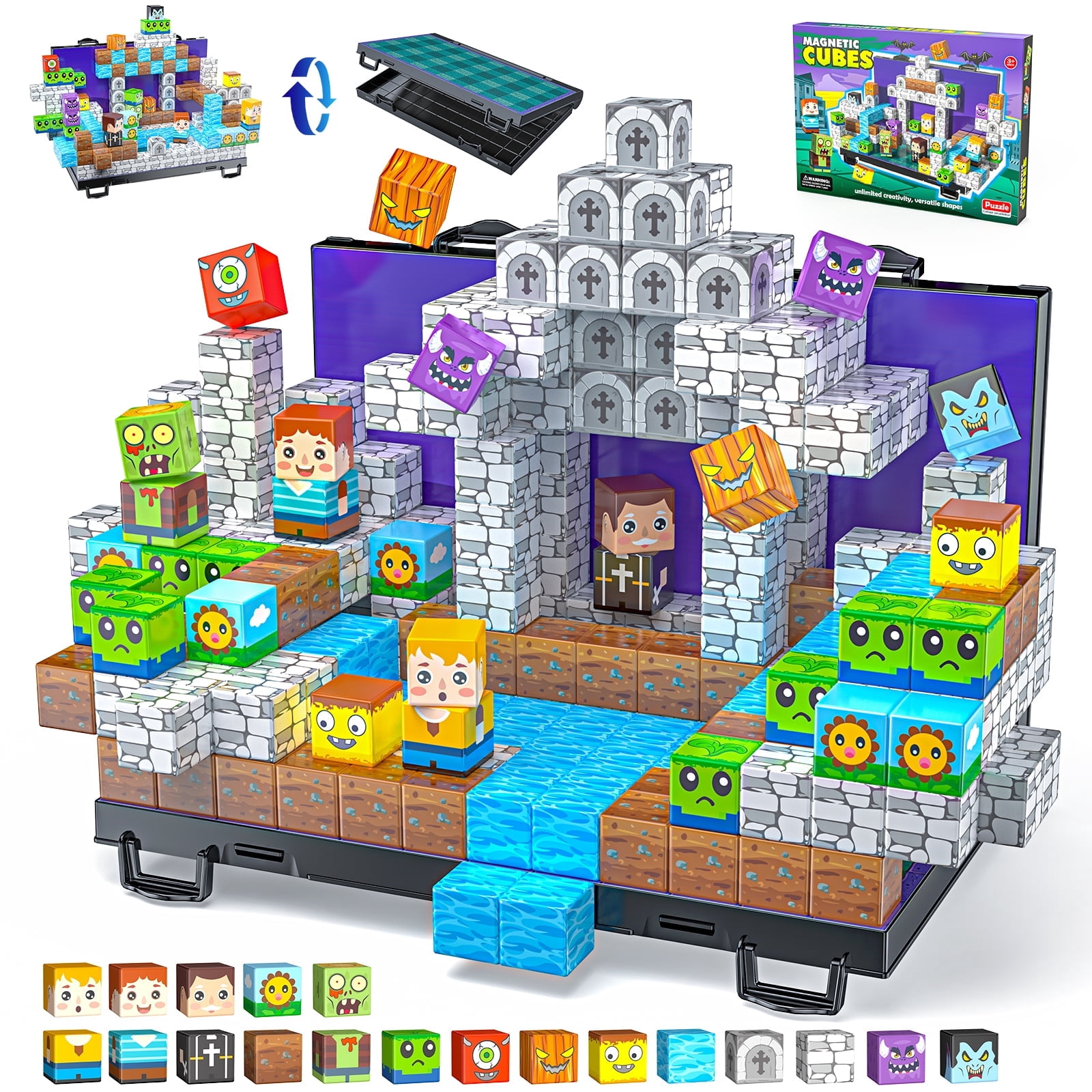 Sbekiev Magnetic Blocks 84PCS Magnetic Building Cube Game, Constructions Toys for Boys & Girls Age 3-4, 5 6 7 8 9 10,Sensory Tiles Building Birthday for Toddlers