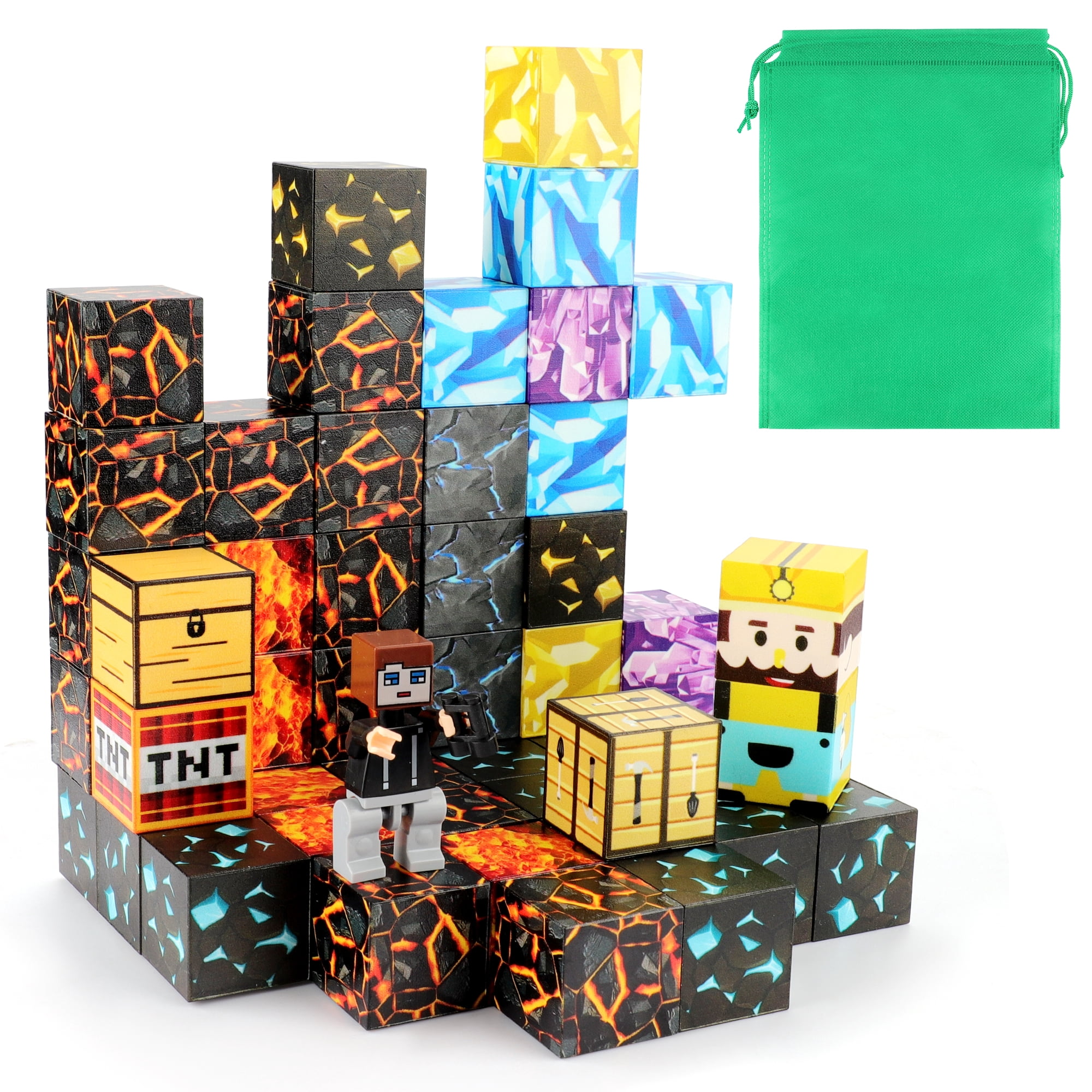 Magnetic Blocks-Build Mine Magnet World Pickaxe Edition Mine Pickaxe Caverns Kids Games Toddler Toys Magnetic Tiles for Boys & Girls Age 3-4 4-5 6-8, Sensory Outdoor Toys for Kids for 3+