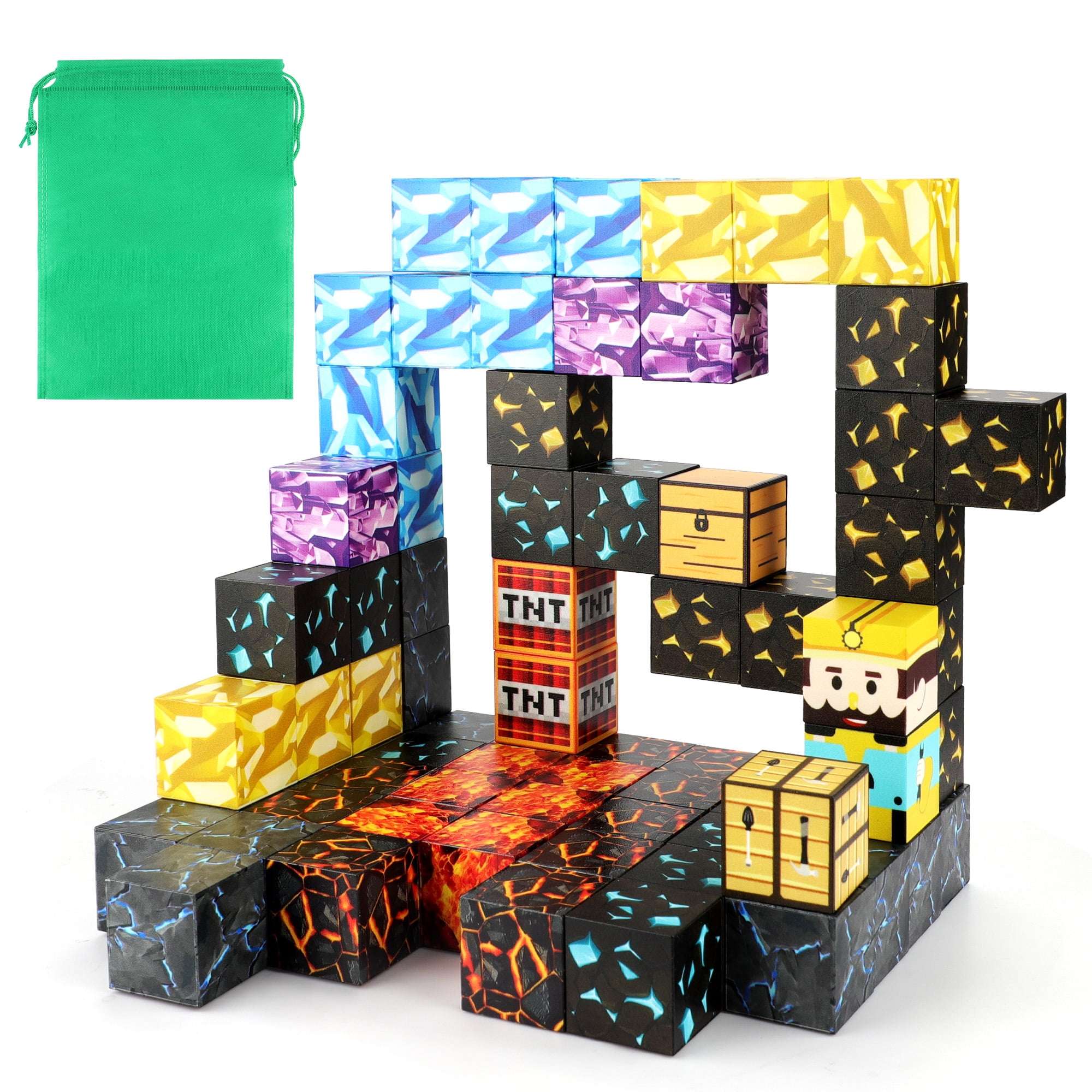 Magnetic Blocks-Build Mine Magnet World Sword Edition Mine Sword Caverns Magnet Classroom Must Haves Toddler Toys for Boys & Girls Age 3-4 4-5 6-8, Sensory Montessori Toys for Kids for 3+
