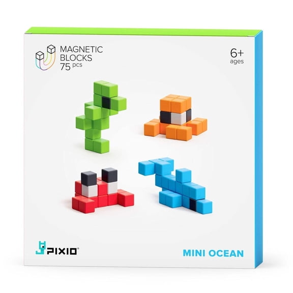 PIXIO Mini Ocean - 75 Magnetic Blocks in 6 Colors | Magnetic Building Toy & STEM Construction Set + Free App