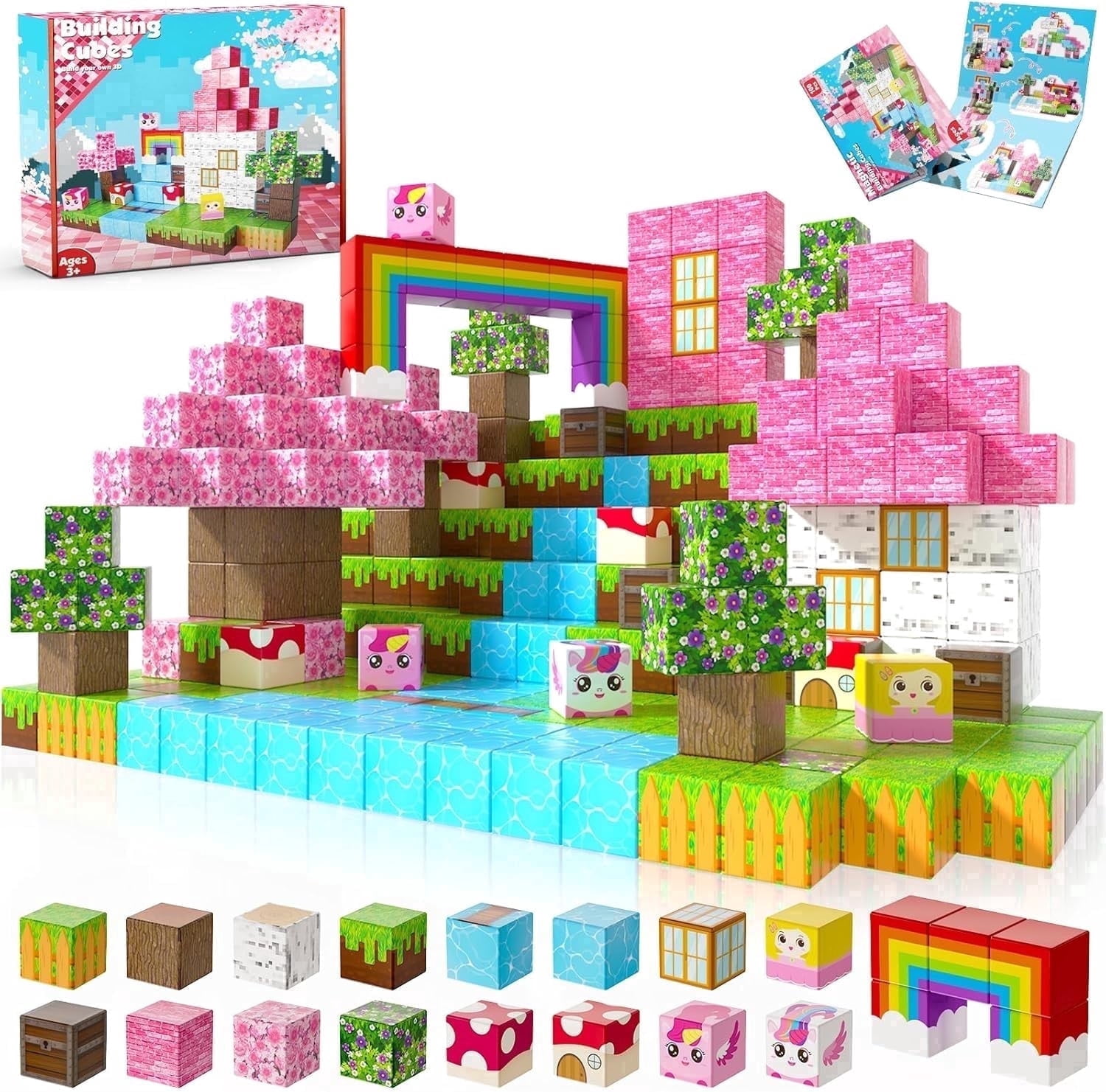 Magnetic Blocks Building Toys for Boys & Girls, 100PCS Building Blocks with Magnificent Unicorn House, Ideal Building & Construction STEM Toys Gifts for Toddlers 3+ Years Old