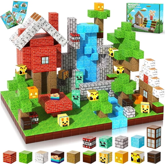 Magnetic Blocks Building Toys for Boys & Girls, 100PCS Building Blocks with Magnificent Waterfall Tree House, Ideal Building & Construction STEM Toys Gifts for Toddlers 3+ Years Old
