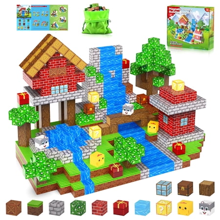 WLBES Magnetic Blocks Cube Game - 100PCS Kids Forest Magnetic Building Blocks STEM Montessori Stacking Toy, Gift for Boys and Girls Ages 3+