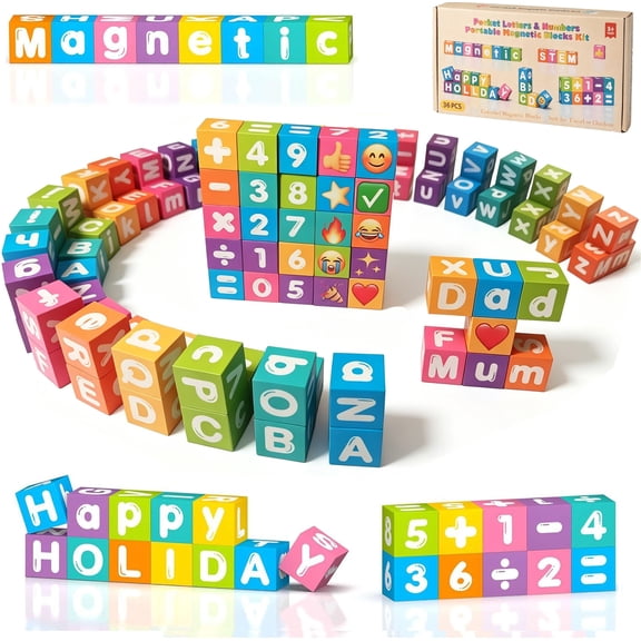 Magnetic Blocks, Letter Number Building Cubes Toys for Kids Preschool, Montessori Learning Math Counting and Alphabet for Boys Girls, 216 in 36pcs