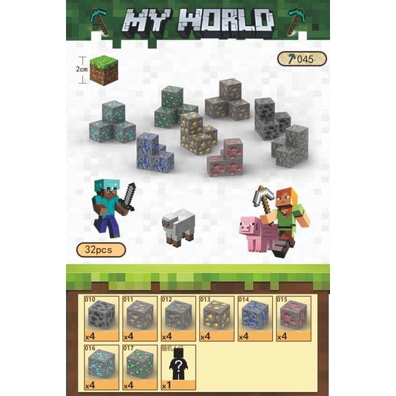 Magnetic Blocks - Minecraft Building Blocks 32Pcs - Construction Toys for Children Ages 4-10 - Building Sets, Birthday Gifts, Christmas Gifts, Gifts for Children Ages 4 and Up