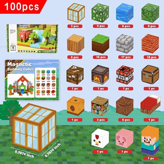 Magnetic Blocks - Minecraft Building Blocks - Building play for children ages 4-10 - Construction building set, birthday gift, Christmas gift, gift for children ages 4 and up
