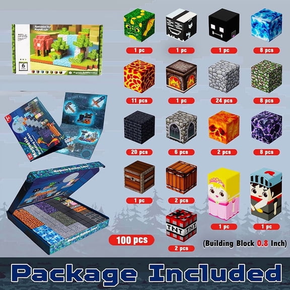 Magnetic Blocks - Minecraft Building Blocks - Building play for children ages 4-10 - Construction building set, birthday gift, Christmas gift, gift for children ages 4 and up