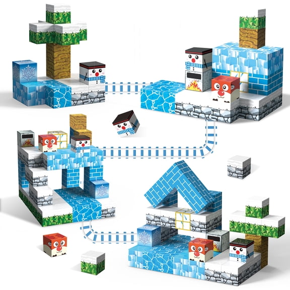 Magnetic Blocks, Snow World Theme 54 PCS Magnetic Tiles, Montessori Learning Toys for 3 to 4 Year, Magnetic Construction Toys for Toddlers 3-6 Years Old, Educational Toys for Boys Girls