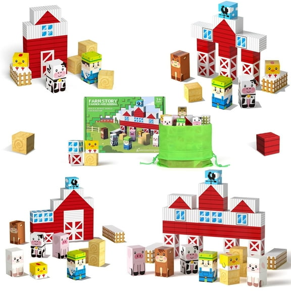 Magnetic Tiles, Farm 54PCS Magnetic Blocks, Magnetic Construction Toys for Toddler, Montessori Learning Toy for 3-6 Year Old Kids, Education Toys for Boys Girls