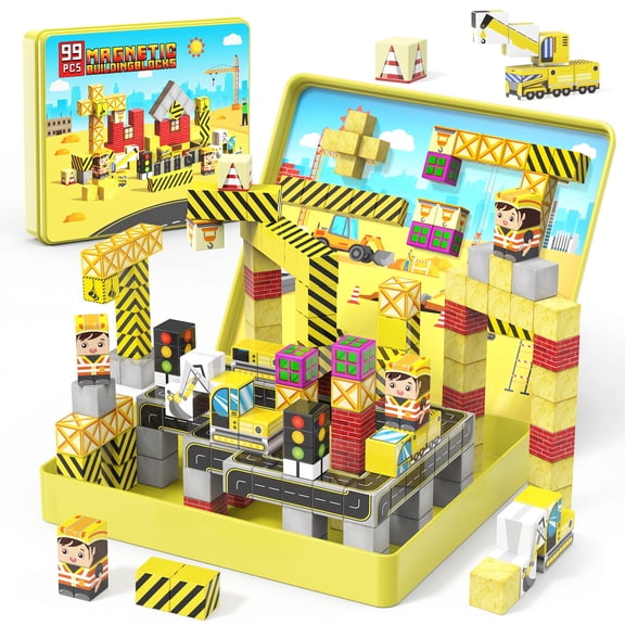 Magnetic Blocks for Kids, 99 Pcs Magnetic Building Block Travel Toys, Construction Toy Magnet Cube Toys Gift for 3 4 5 6 7 Year Old Boys Girls Birthday